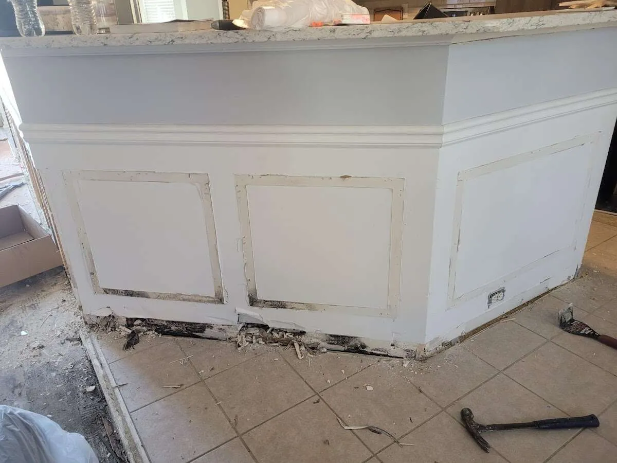 Water damage and mold on kitchen during Storm Damage Restoration in Edna